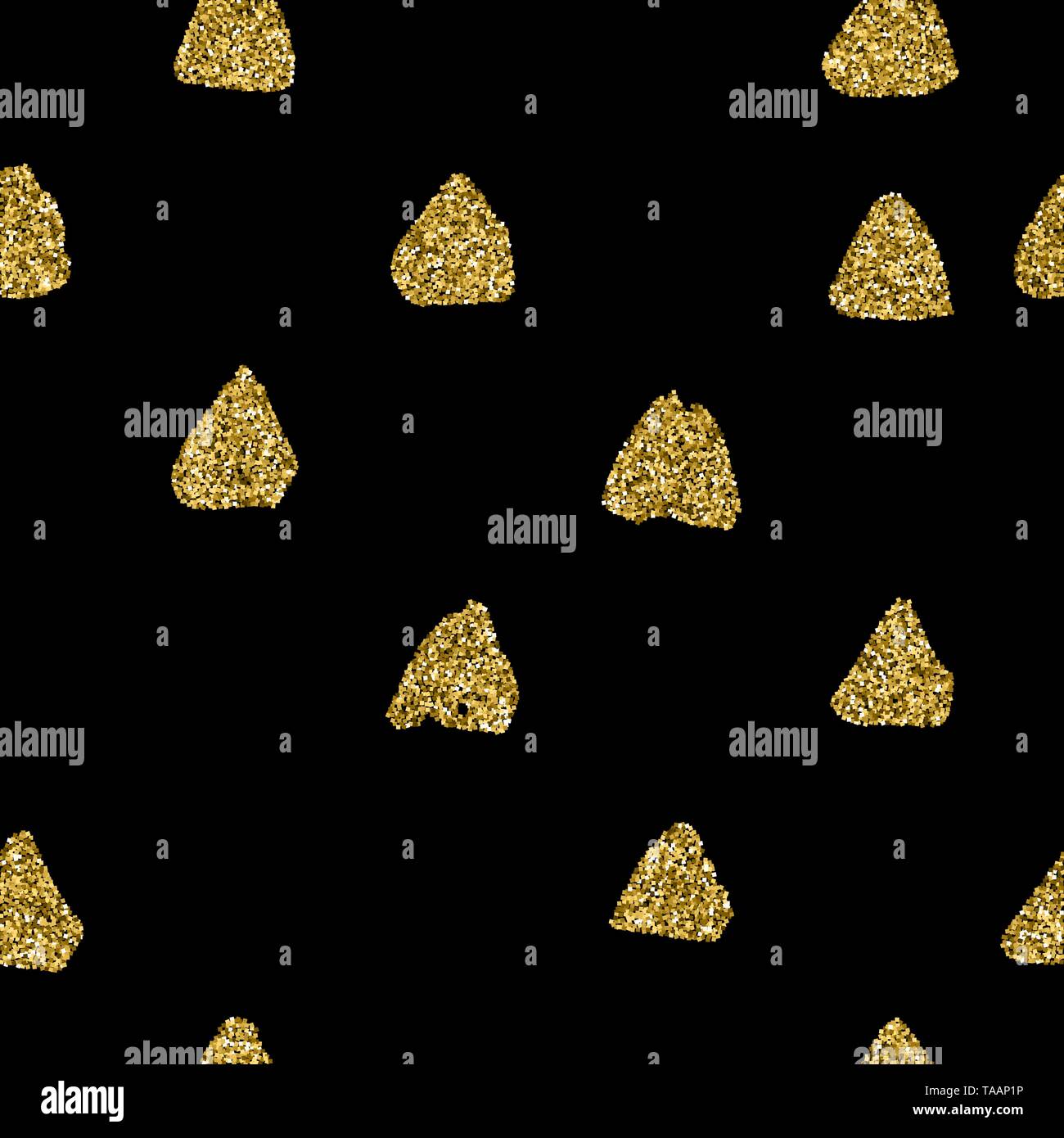 Schwarz und Gold Hand zeichnen nahtlose Muster der Dreiecke. Vektor endlose Textur und pastellfarbenen Glitter. Notebook Cover, Stoff drucken, Postkarte. Stock Vektor