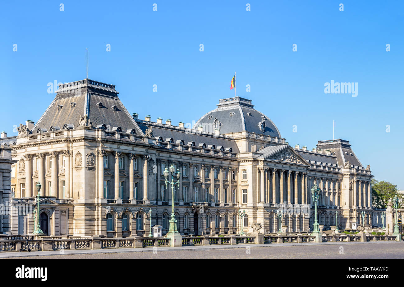 Allgemeine Ansicht der Hauptfassade der Königliche Palast von Brüssel, die offizielle Palast des Königs und der Königin der Belgier in Brüssel, Belgien. Stockfoto