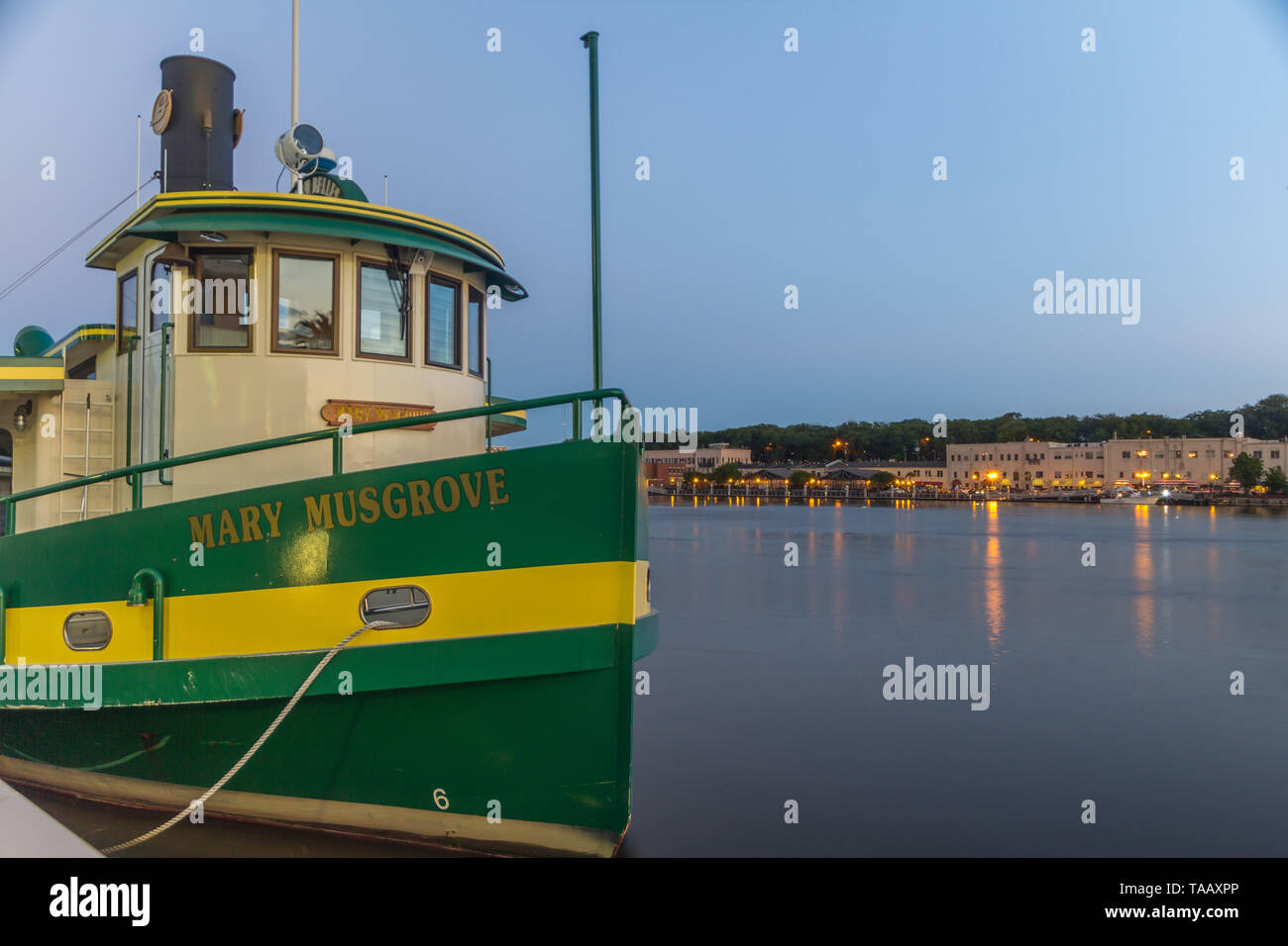 Die Mary Musgrove in das Dock auf den Savannah River, Savannah, Georgia. Stockfoto