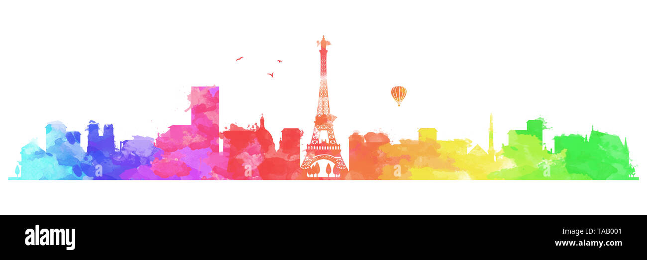 Rainbow bunte Skyline von Paris Stockfoto