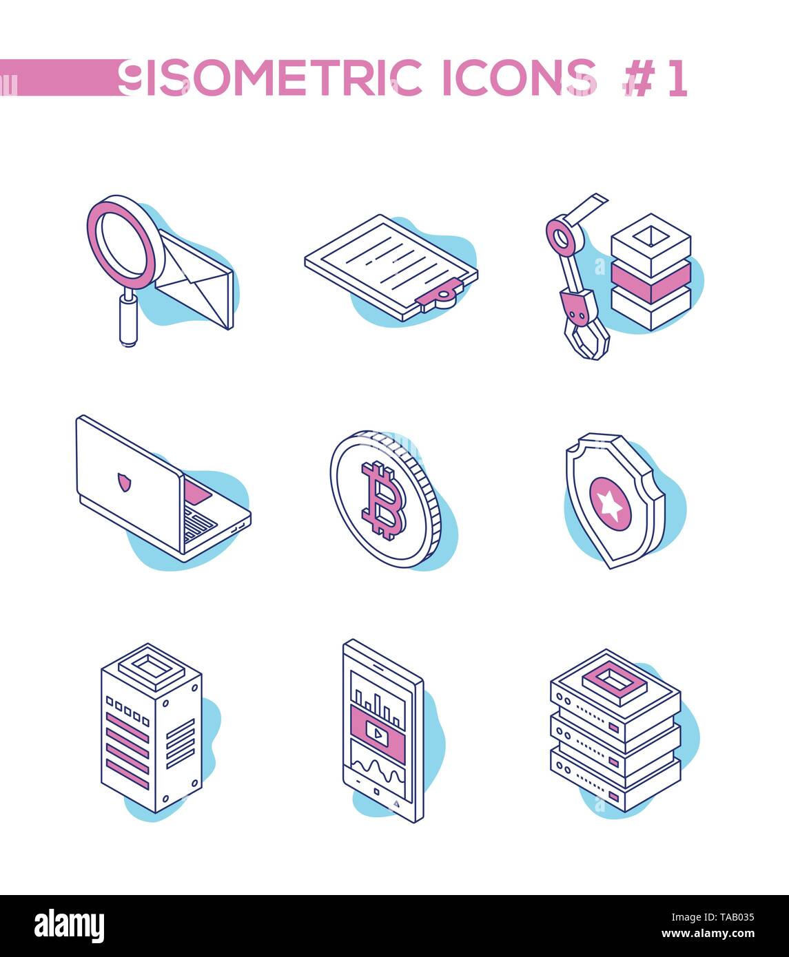 Technologie und Finanzierung - Line Design Stil isometrische Symbole Stock Vektor