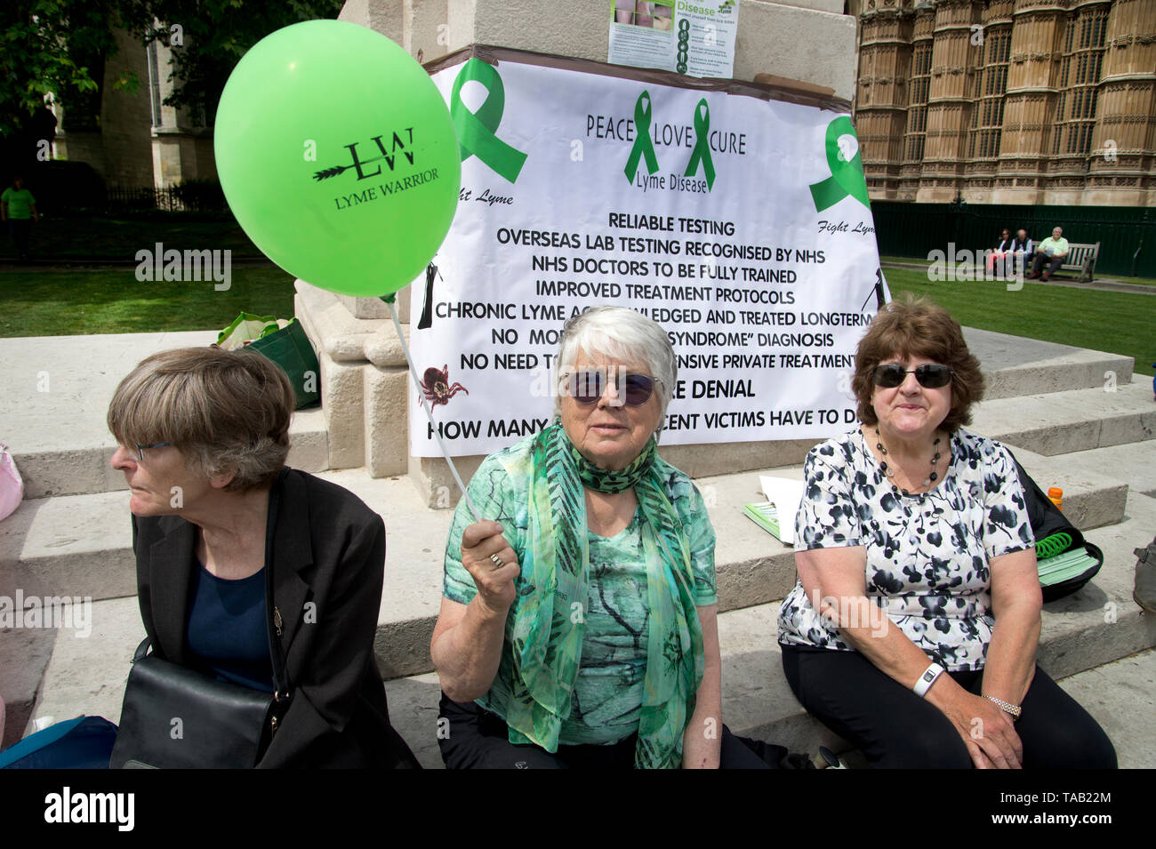 Westminster. Gegenüber Häusern des Parlaments am 22. Mai 2019. Protest von Menschen mit Lyme Krankheit fordert von der Regierung mehr Informationen und m zu geben Stockfoto