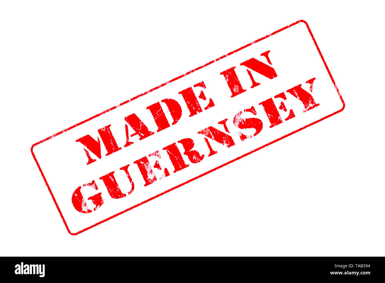 Gummistempel mit roter Tinte auf weißem Hintergrund Konzept Lesung in Guernsey Stockfoto