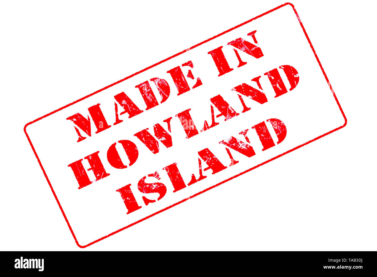 Gummistempel mit roter Tinte auf weißem Hintergrund Konzept Lesung in Howland Insel Stockfoto