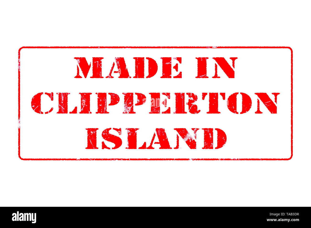 Gummistempel mit roter Tinte auf weißem Hintergrund Konzept Lesung in Clipperton Island Stockfoto