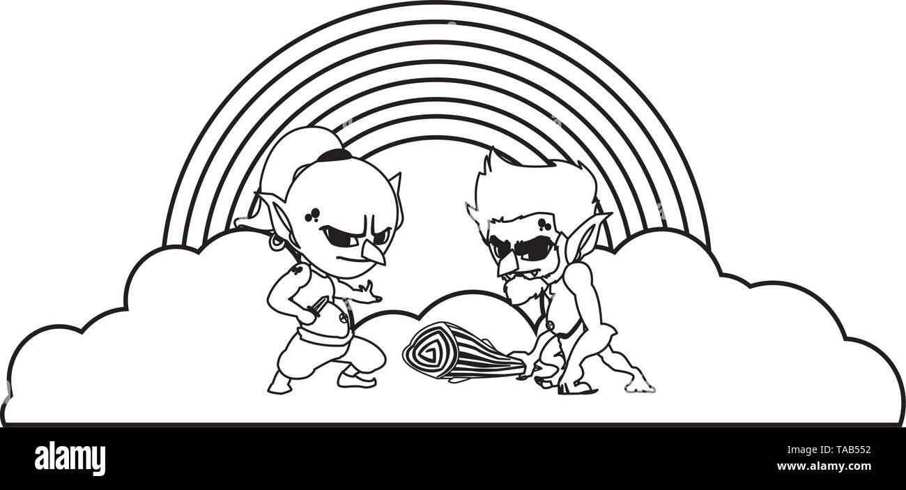 Hässliche Troll mit caveman gnome und Rainbow Vector Illustration Design Stock Vektor