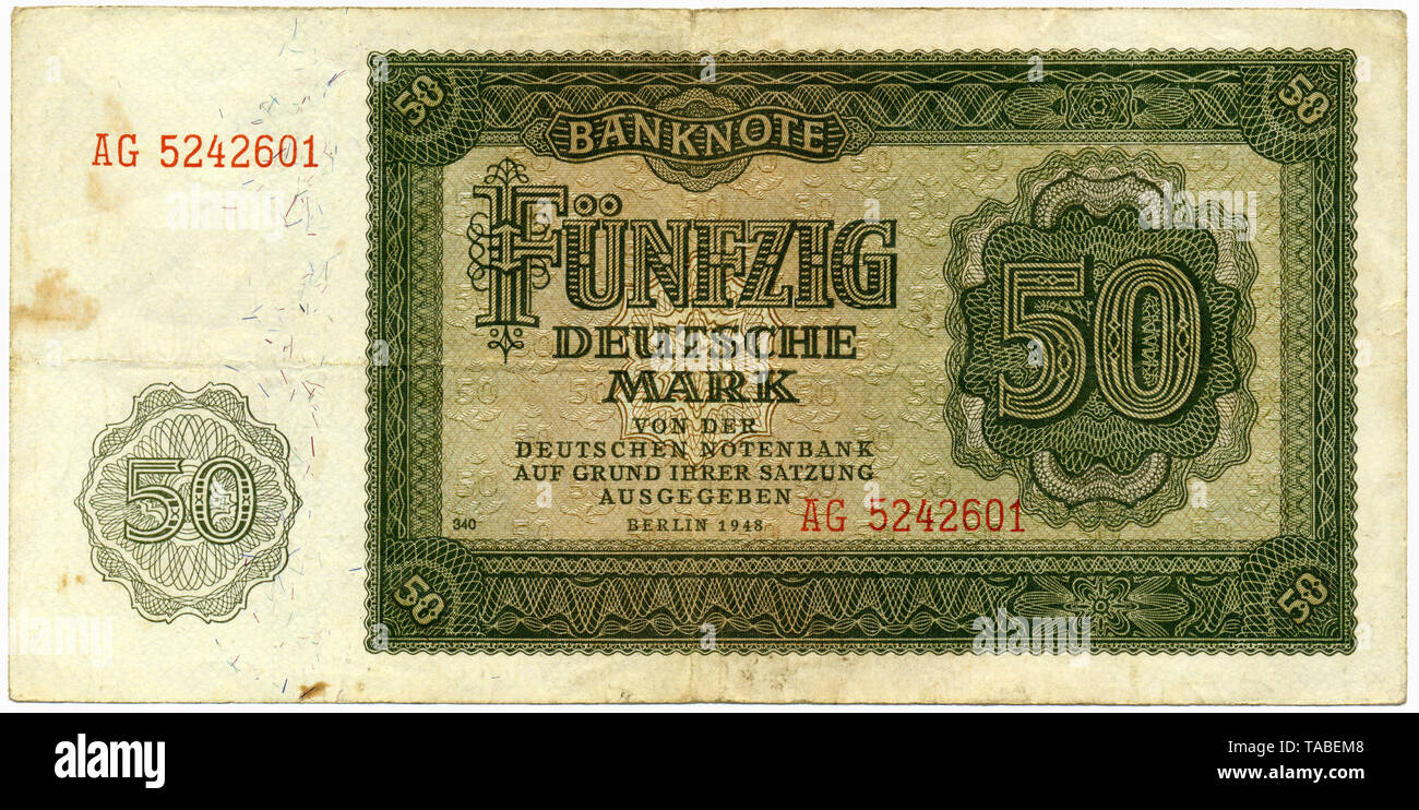 Historische Banknote, 50 Deutsche Mark, 1948, Deutschland, Europa Stockfoto