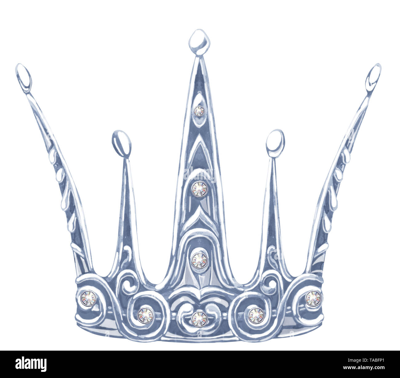 Aquarell silberne Krone mit Edelsteinen fianit Stockfoto