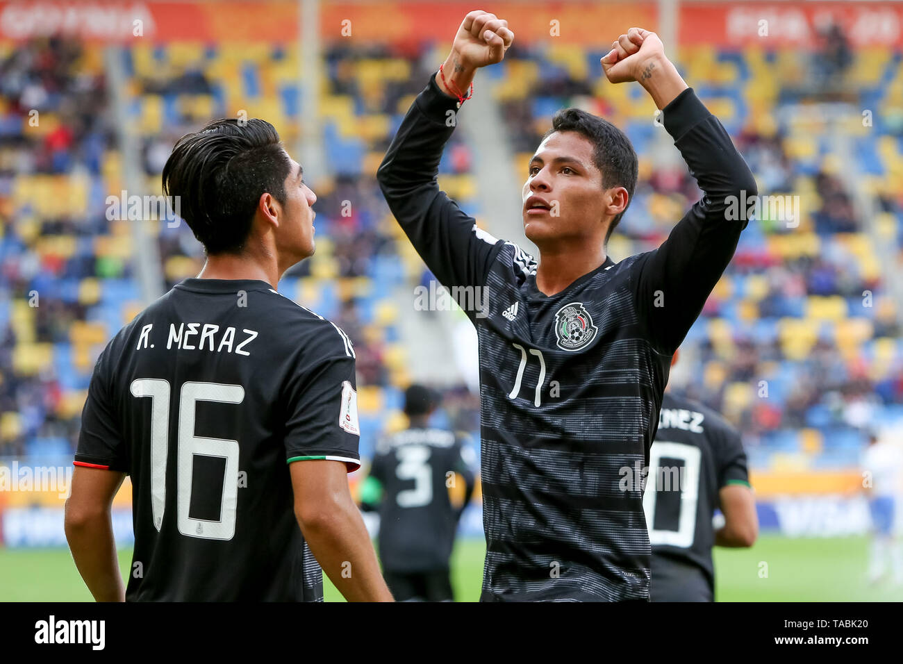 Gdynia, Polen, 23.Mai, 2019, Roberto Meraz feiert mit Roberto De La Rosa zählen ein Ziel im Spiel Mexiko v Italien - FIFA U-20 WM Polen 2019, Gdynia, Polen, Kredit: Tomasz Zasinski/Alamy leben Nachrichten Stockfoto