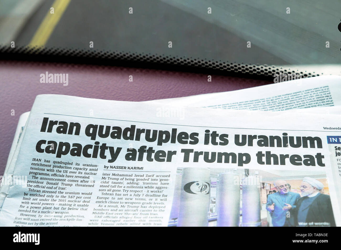 "Iran Uran vervierfacht die Kapazität nach Donald Trump Bedrohung" U-Zeitung Artikel London England Großbritannien Stockfoto