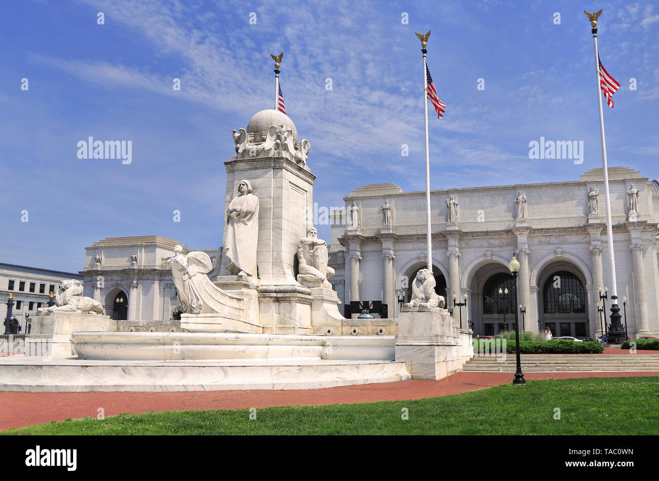 Union Station und der Columbus Brunnen in Washington D.C. Stockfoto