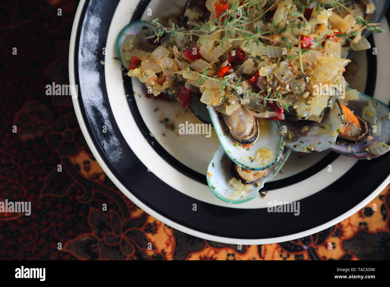 Muscheln in Weißwein Vorspeise, italienisches Essen Stockfoto