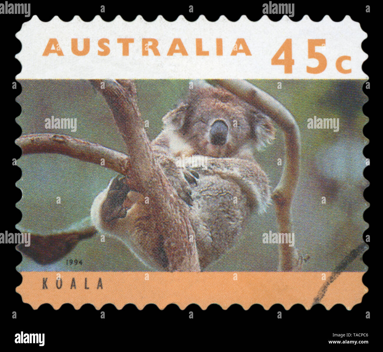 Australien - CIRCA 1994: Eine gebrauchte Briefmarke aus Australien, ein Bild eines Koalas, circa 1994. Stockfoto