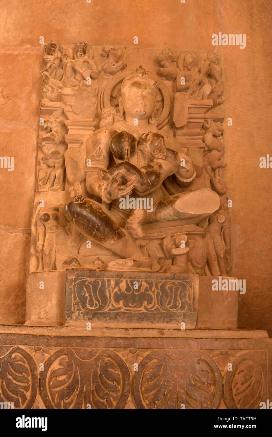 Göttin statue Lakshmana Tempel, Khajuraho, Madhya Pradesh, Indien, Asien Stockfoto