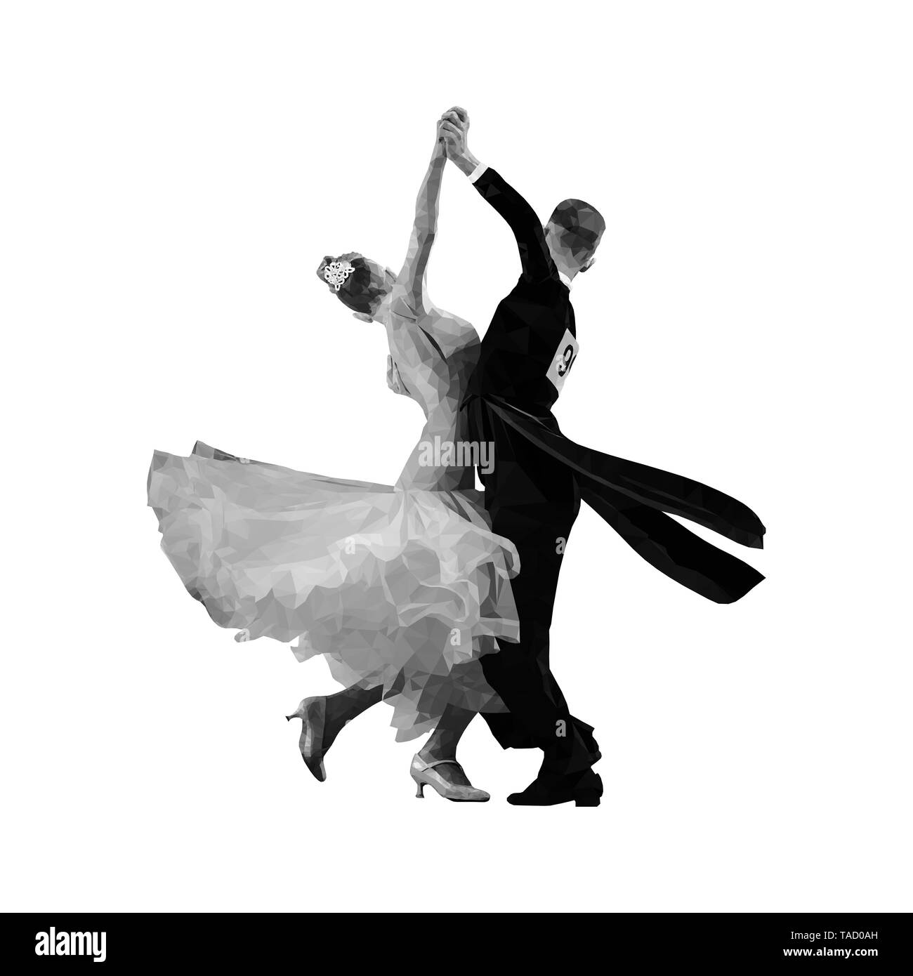 Paar Tänzer Mann und Frau Sport Tanz Schattierungen von Grau. polygonalen Vector Illustration Stockfoto