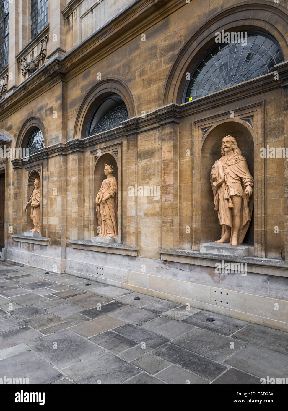 Queen's College garten Fassade Statuen, Universität Oxford, Großbritannien Stockfoto