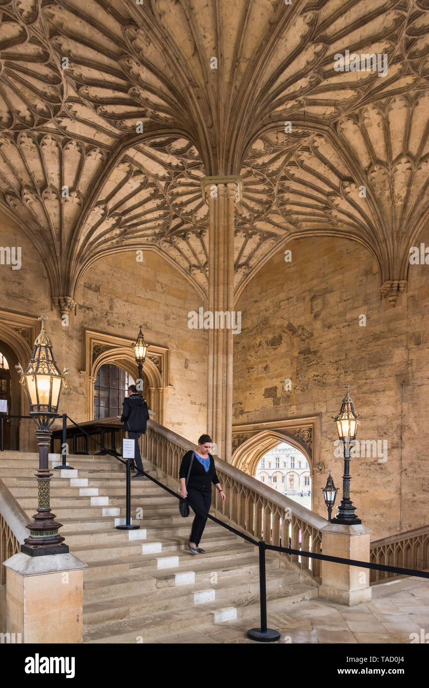 Turm Halle Bodley Treppe, Christ Church, Oxford University, UK Stockfoto