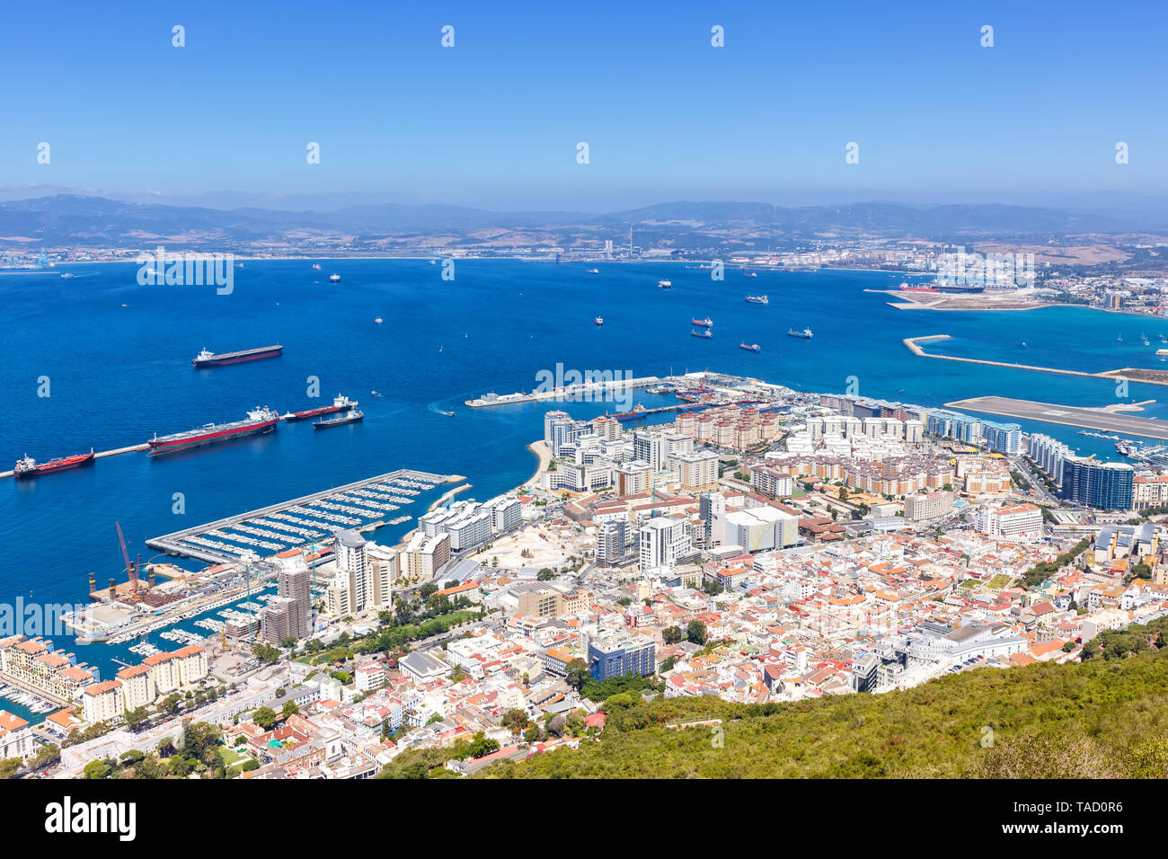 Gibraltar Landschaft Hafen Mittelmeer Reise Reisen Stadt übersicht Reisen Stockfoto