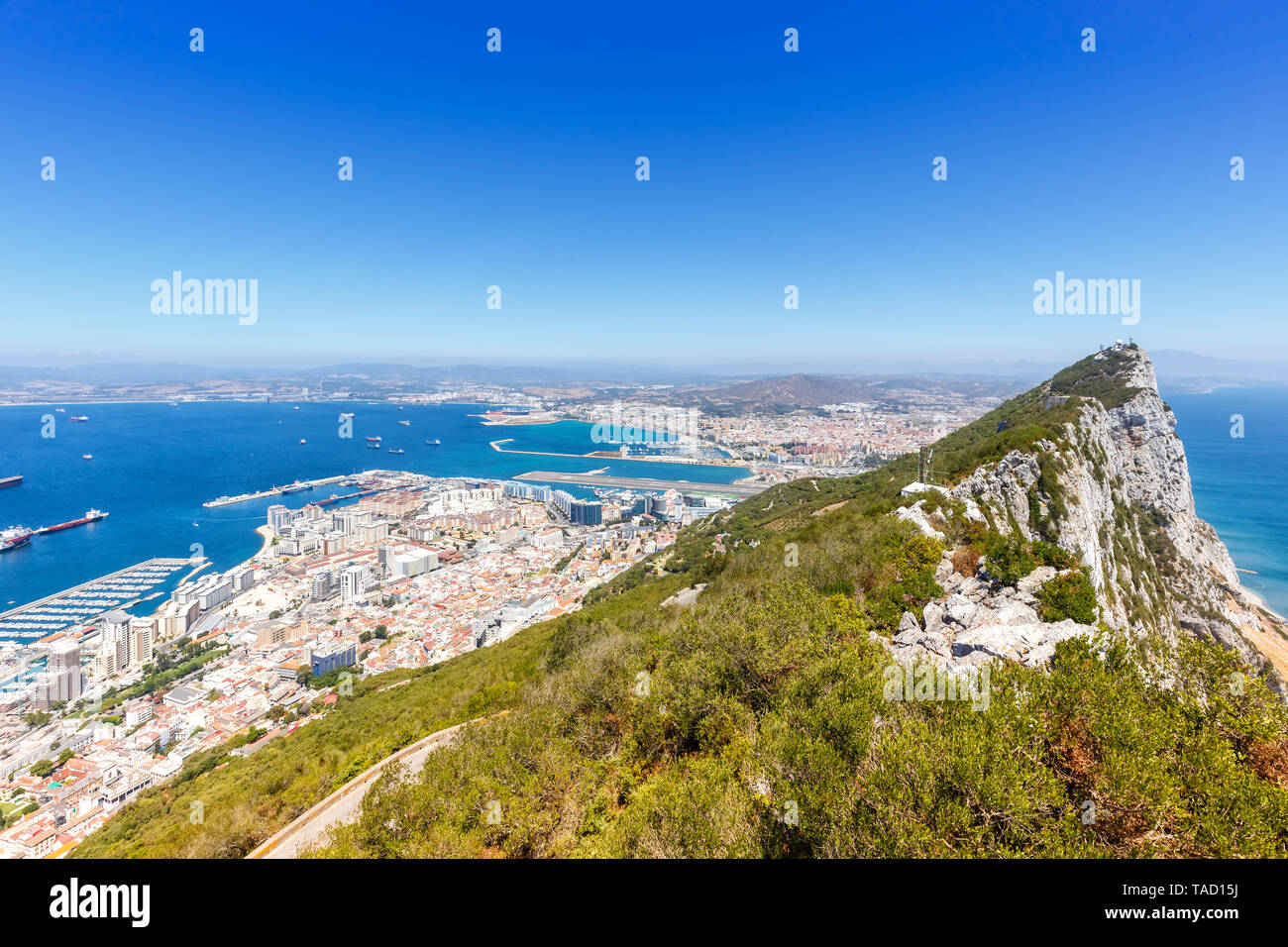 Gibraltar Rock copyspace Kopie Raum Landschaft Mittelmeer reisen Stadt übersicht Reisen Stockfoto