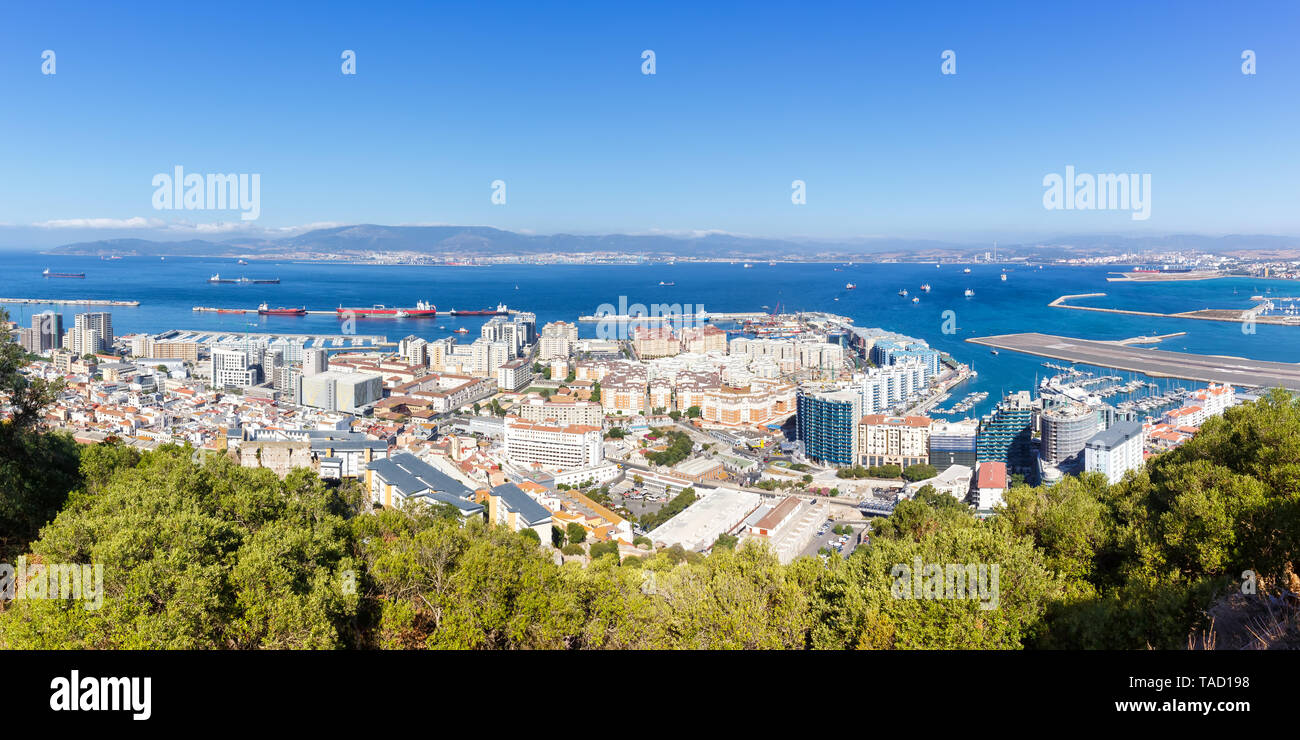 Gibraltar Panorama Landschaft Hafen Mittelmeer Reise Reisen Stadt übersicht Reisen Stockfoto