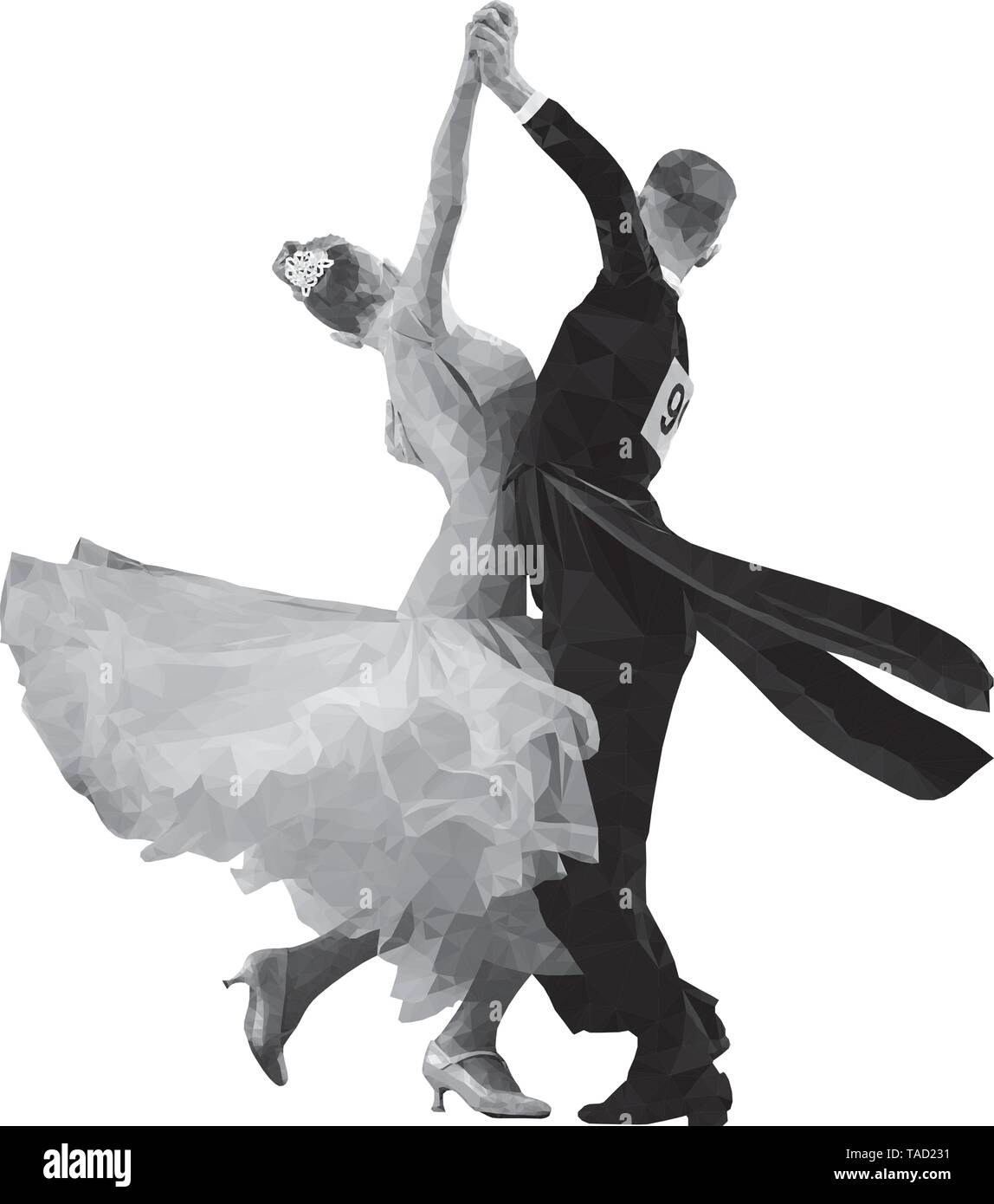 Paar Tänzer Mann und Frau Sport Tanz Schattierungen von Grau. polygonalen Vector Illustration Stock Vektor