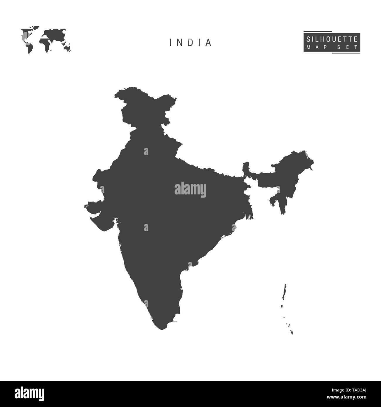 Indien leere Karte isoliert auf weißem Hintergrund. High-Detailed schwarze Silhouette Karte der 