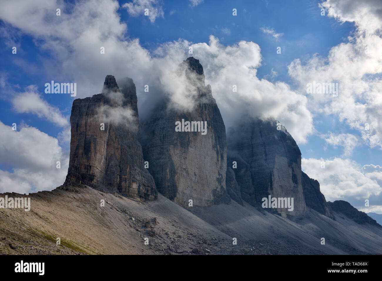 Italien, Sextner Dolomiten, die Drei Zinnen, Naturpark Tre Cime, Unesco Weltkulturerbe natürlichen Standort Stockfoto