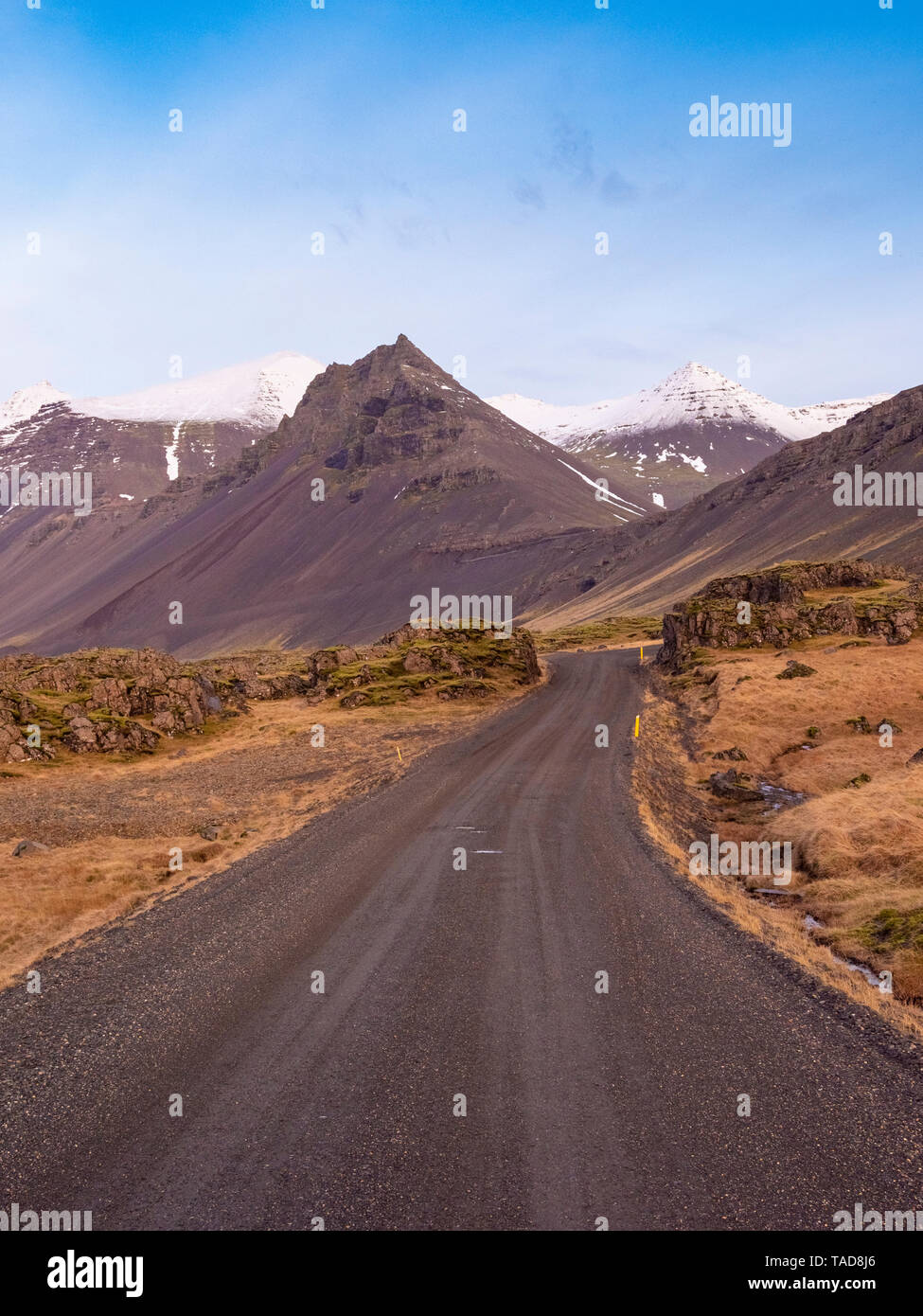 Island, Austurland, Schotterpiste auf dem Weg nach Egilsstadir Stockfoto