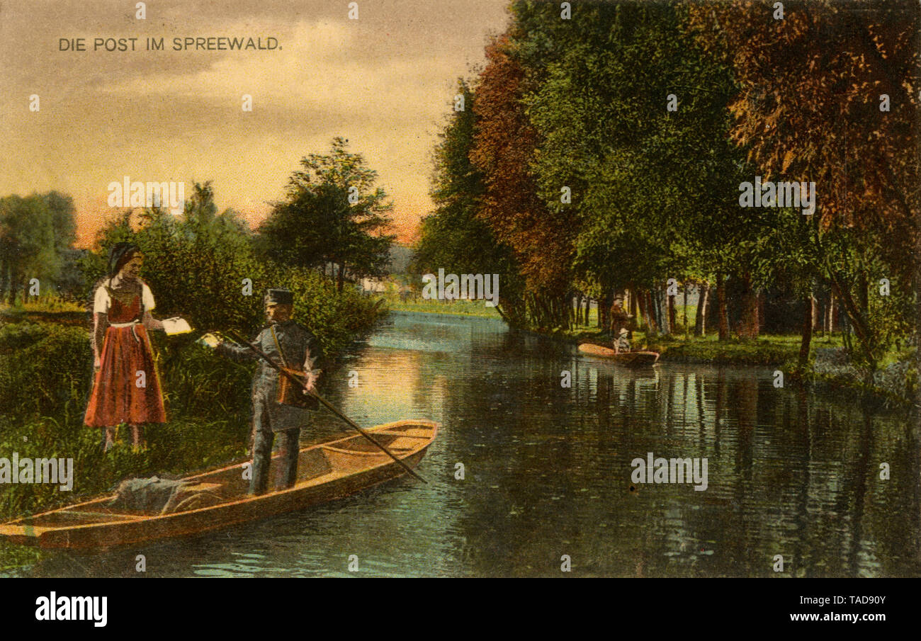 Die Post im Spreewald mit einem Spreewald Lastkahn, (Postkarte) Stockfoto