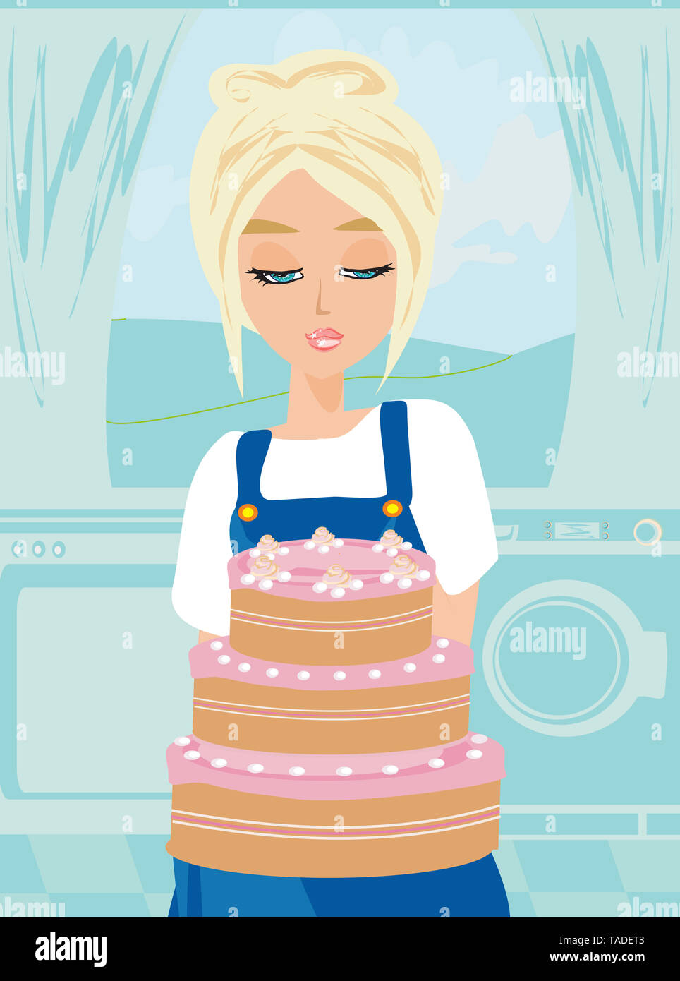Den Kuchen gebacken Hausfrau Stockfoto