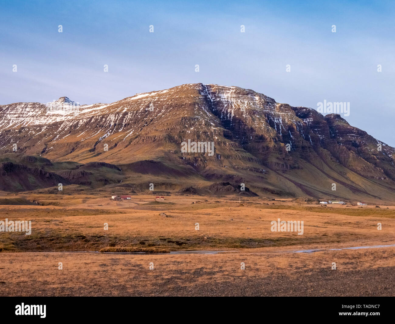 Island, Austurland, Landschaft mit Berg auf dem Weg nach Egilsstadir Stockfoto