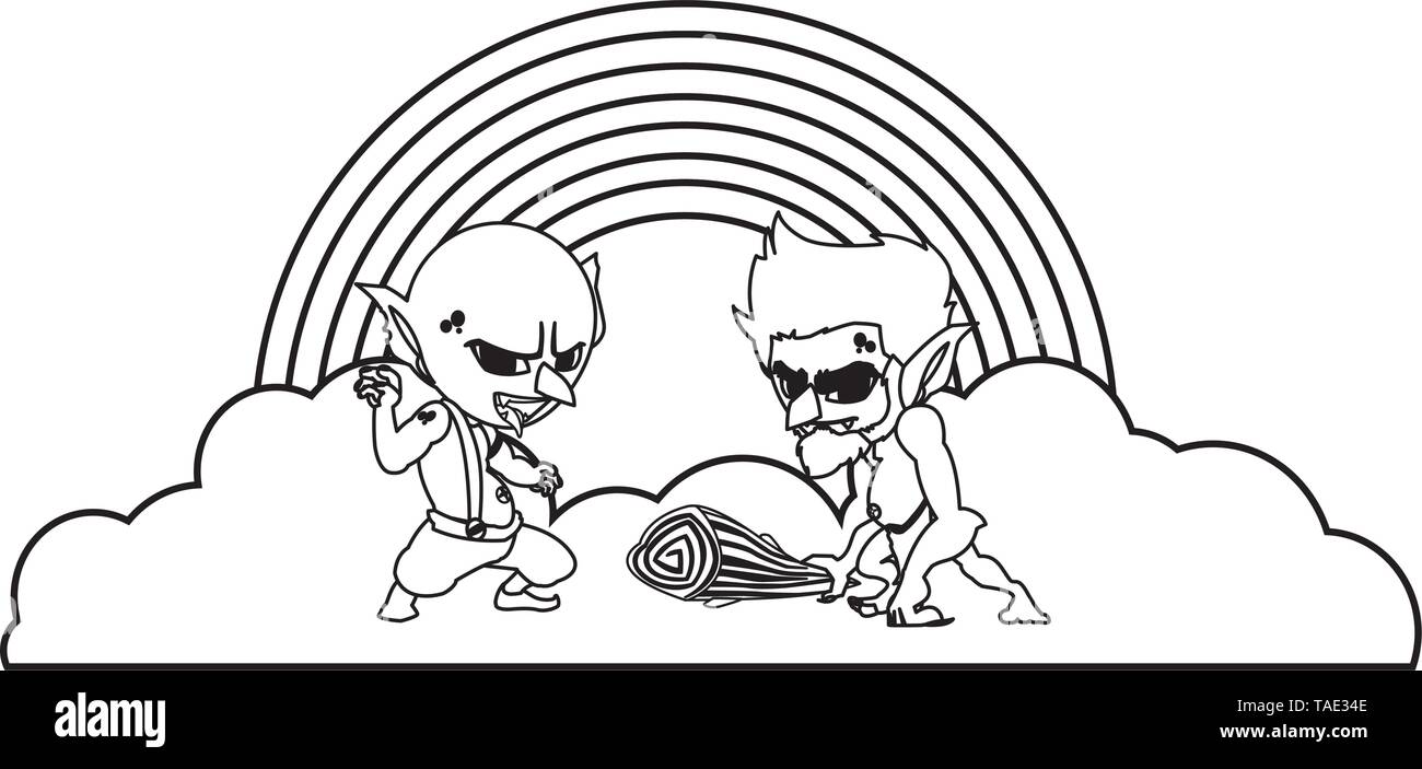 Hässliche Troll mit caveman gnome und Rainbow Vector Illustration Design Stock Vektor