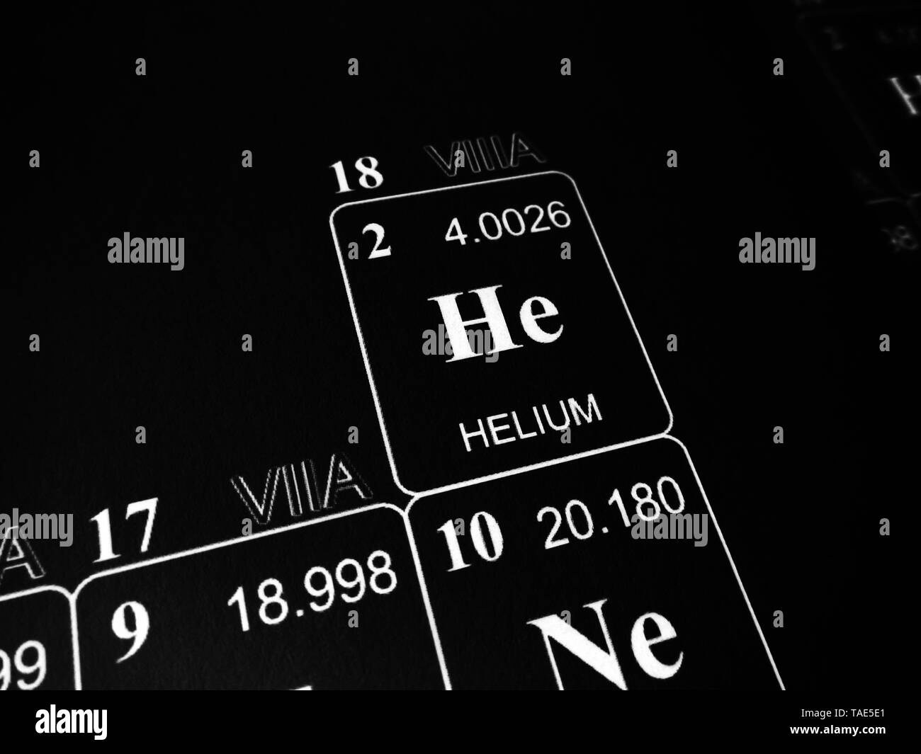 Helium auf das Periodensystem der Elemente Stockfoto