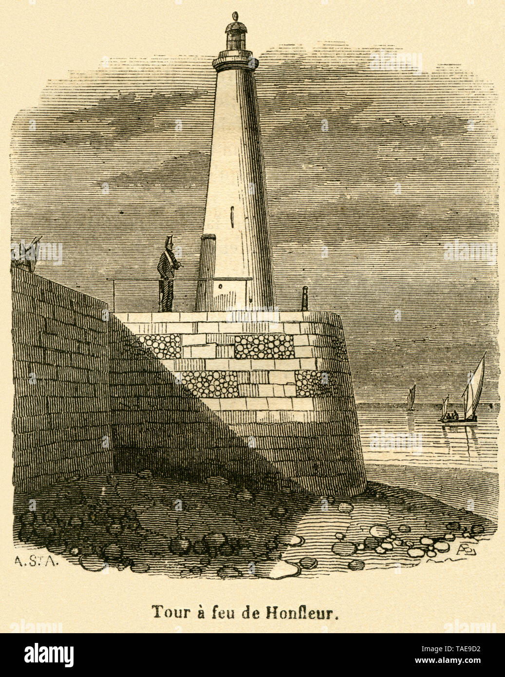 Europa, Frankreich, Normandie, Honfleur, Leuchtturm, Originaltext: Tour à Feu de Honfleur, Illustration aus: "Le Magasin Pittoresque", veröffen Stockfoto