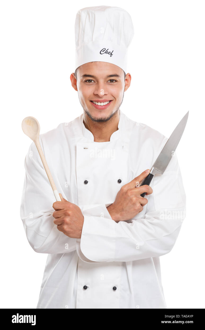 Koch, der junge Mann männlich Job auf einem weissem Hintergrund Stockfoto