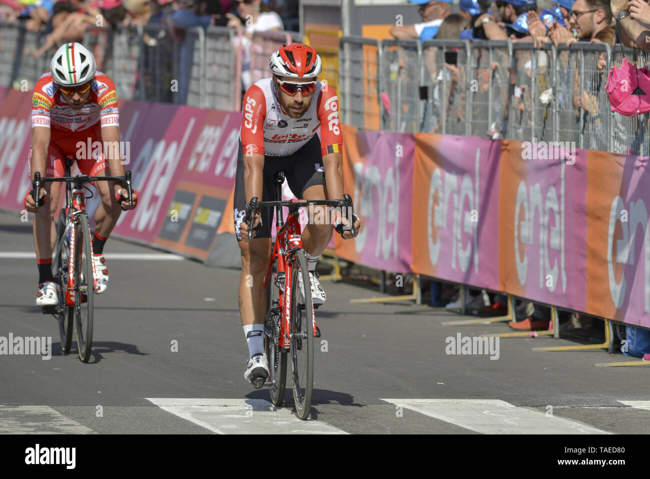 Pinerolo, Italien. 23 Mai, 2019. De Gendt Thomas bei der Ankunft Stufe 12 der Giro dÕItalia 2019 Cuneo-Pinerolo, Pinerolo, Italien, 23. Mai 2019 Credit: Antonio Polia/Pacific Press/Alamy leben Nachrichten Stockfoto