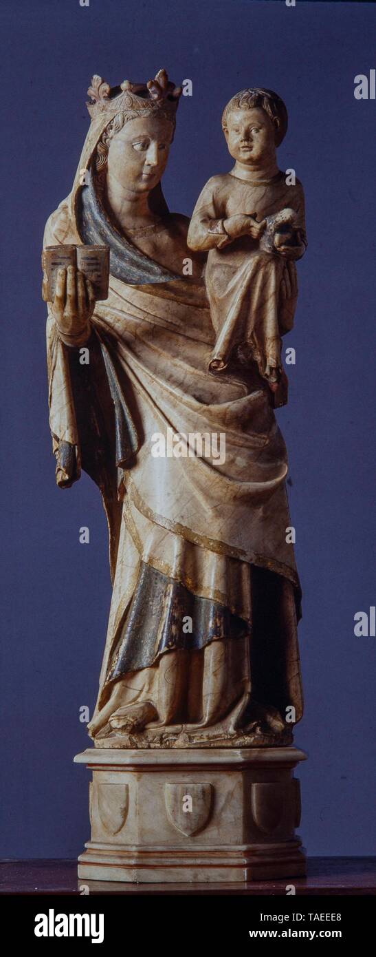 Pere Moragues/'Virgen con el Niño", Alabastro, siglo XIV. Museum: Museu Frederic Marès, Barcelona. Stockfoto