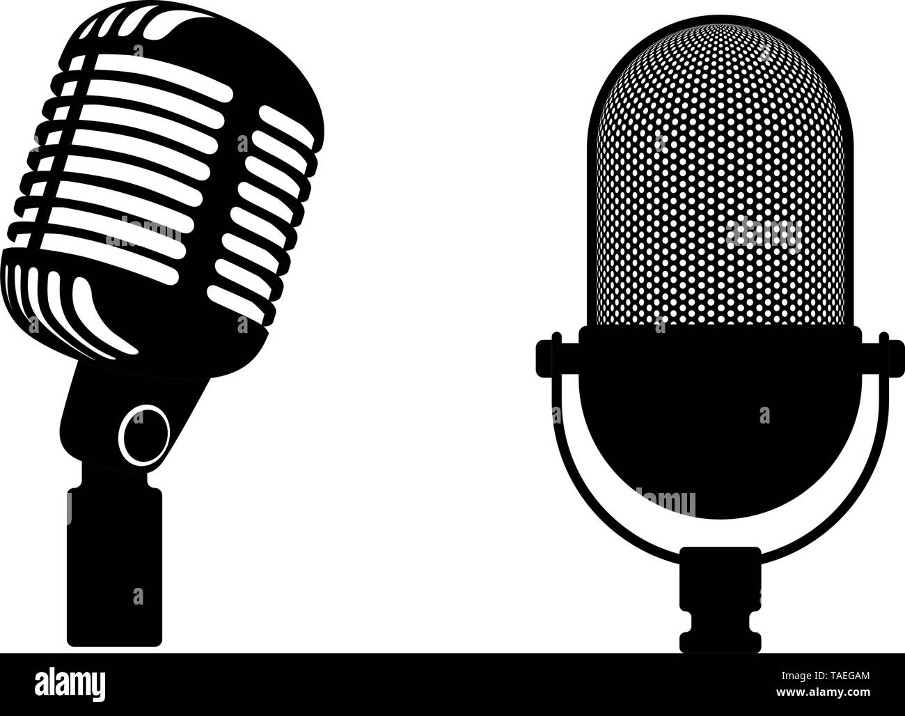 Zwei retro Mikrofone unterzeichnen. Silhouette Mikrofon. Symbol "Musik, Mic. Flache design Vector Illustration Stock Vektor