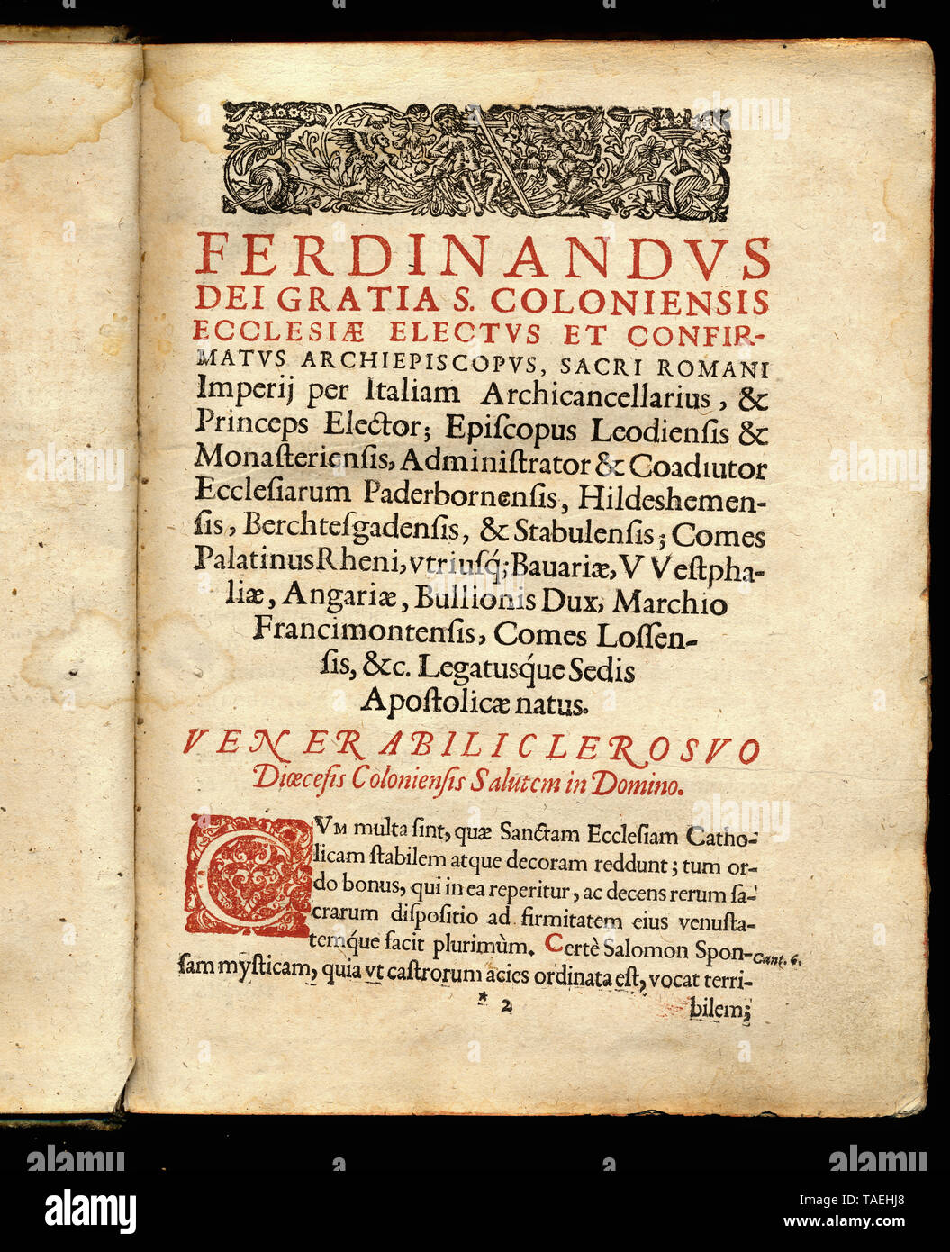 Historisches Kirchenbuch in lateinischer Sprache aus Köln, 1637 Stockfoto