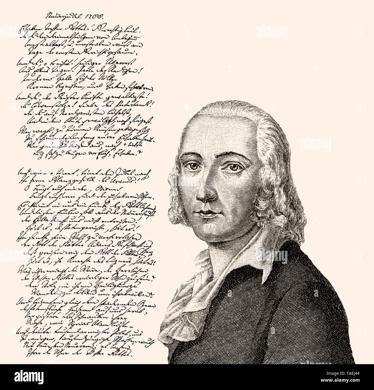 Johann Christian Friedrich Hölderlin, die handschriftlichen Gedicht Männerjubel, Stockfoto