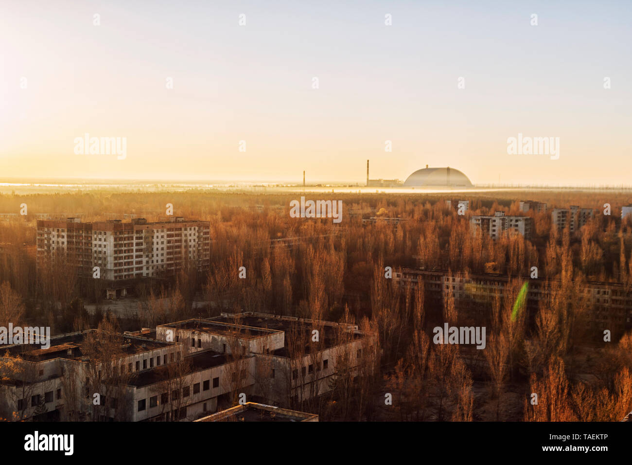 Blick auf die Stadt Pripyat, Ukraine, innerhalb der Sperrzone von