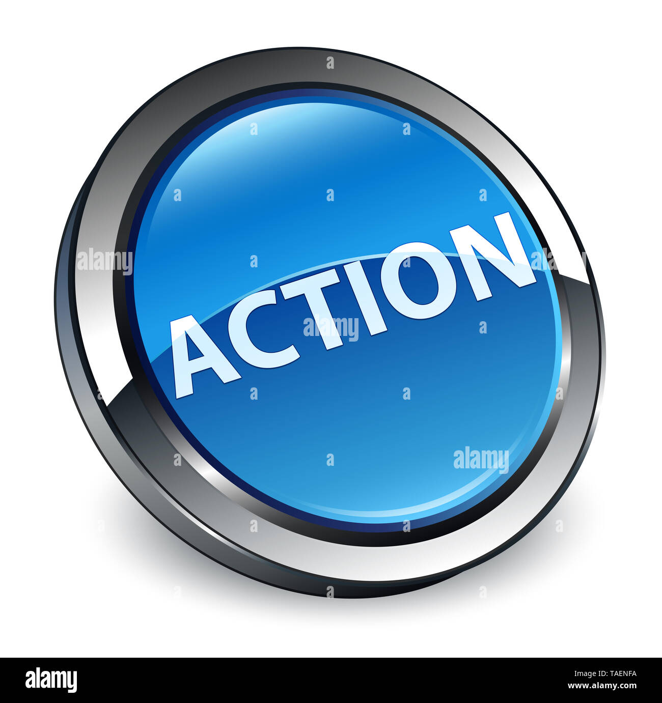 Aktion isoliert auf 3d-Blau runder Knopf abstrakte Abbildung Stockfoto