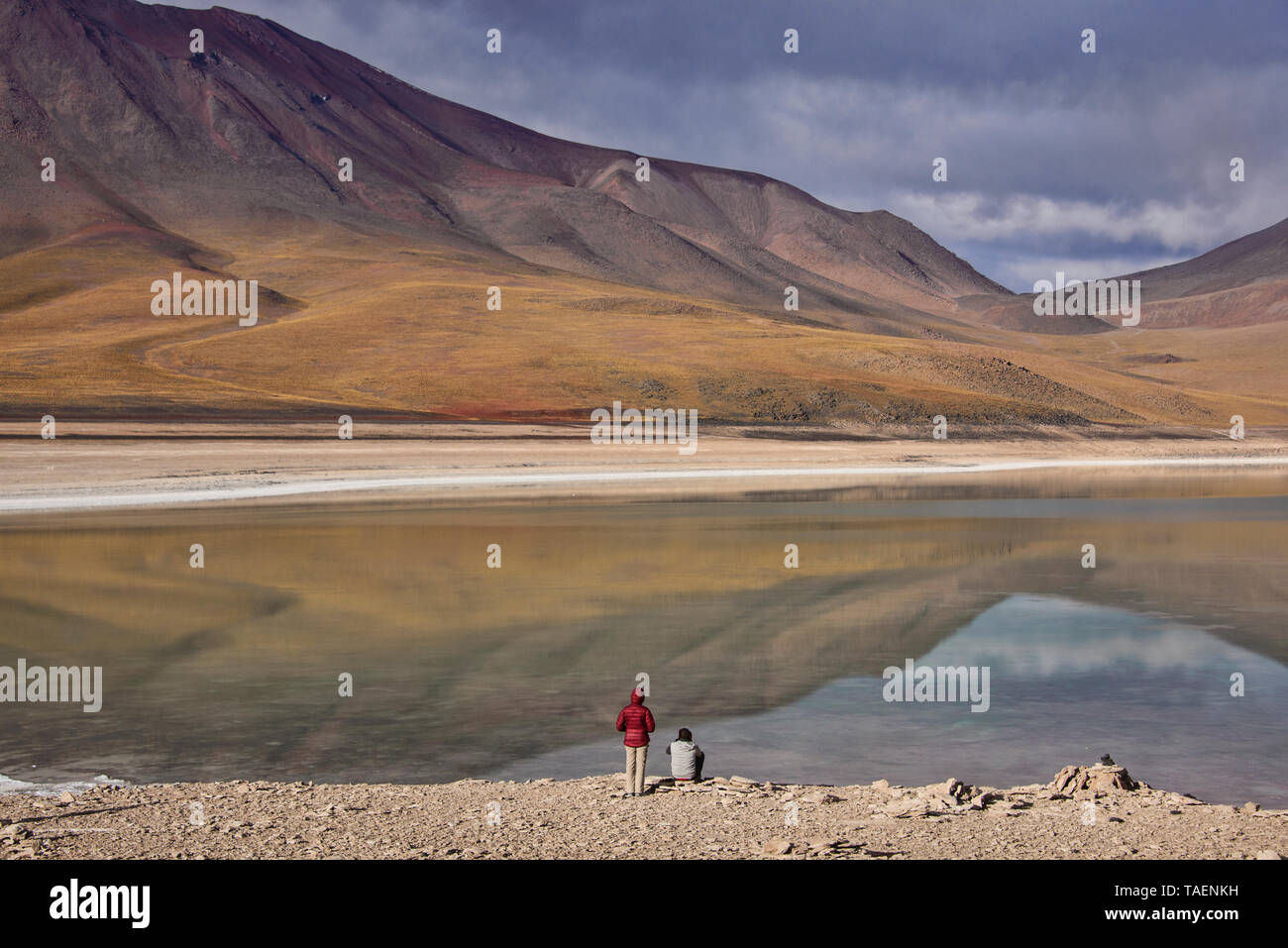 Licancabur Vulkan und die Laguna Verde, Salar de Uyuni, Bolivien Stockfoto