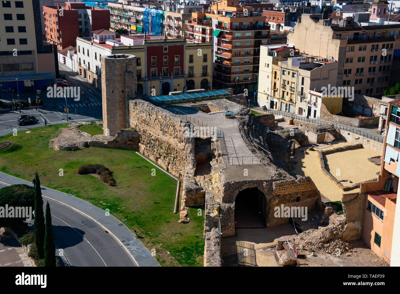 Tarragona, Spanien. Februar 8, 2019. Ansicht des römischen Zirkus von Tarraco (Circo Romano de Tarraco) Stockfoto