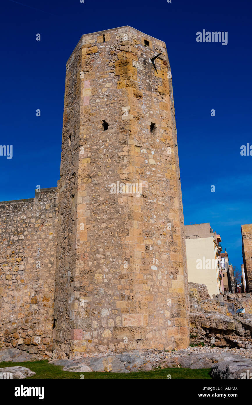 Tarragona, Spanien. Februar 8, 2019. Ansicht der Turm Teil des römischen Zirkus von Tarraco (Circo Romano de Tarraco) Stockfoto