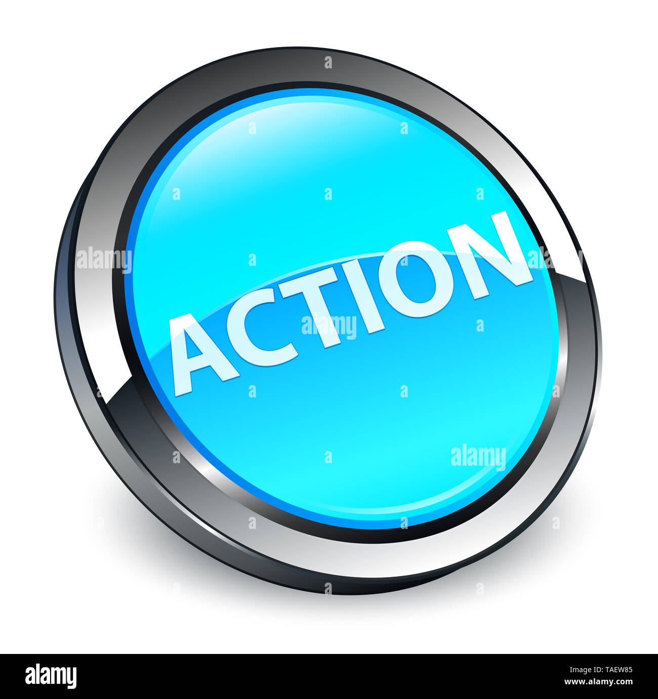 Aktion isoliert auf 3d-Cyan Blau runder Knopf abstrakte Abbildung Stockfoto