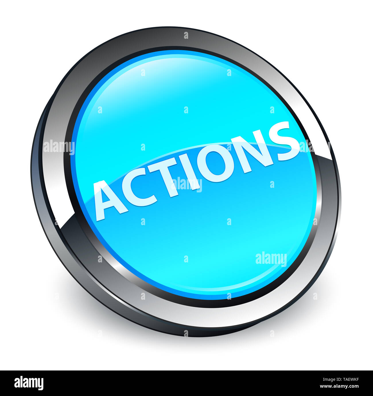 Aktionen isoliert auf 3d-Cyan Blau runder Knopf abstrakte Abbildung Stockfoto