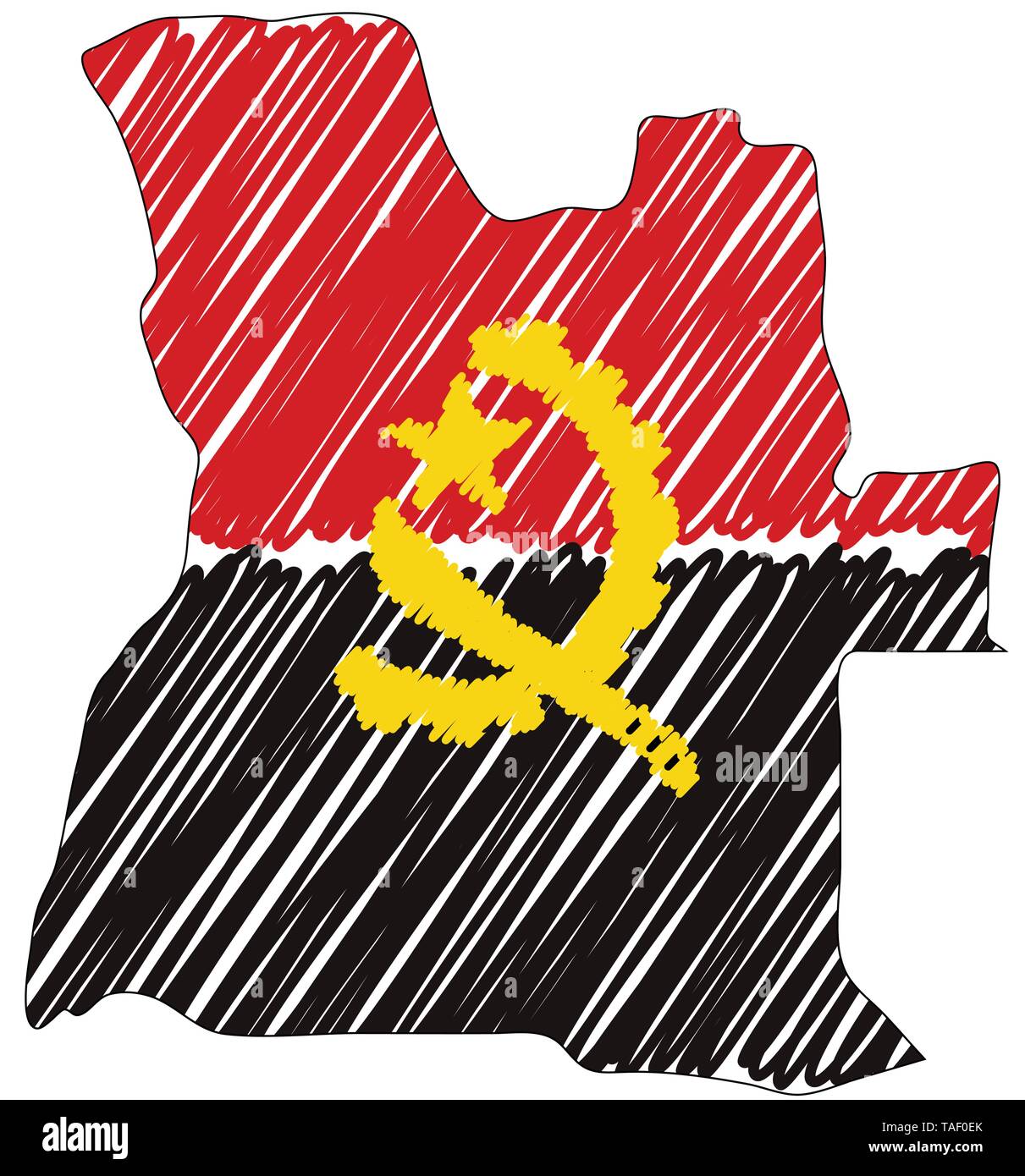 Angola map Hand gezeichnete Skizze. Vektor Konzeption Illustration flag, Kinder Zeichnen, Kritzeln Karte. Land Karte für Infografik, Broschüren und Stock Vektor