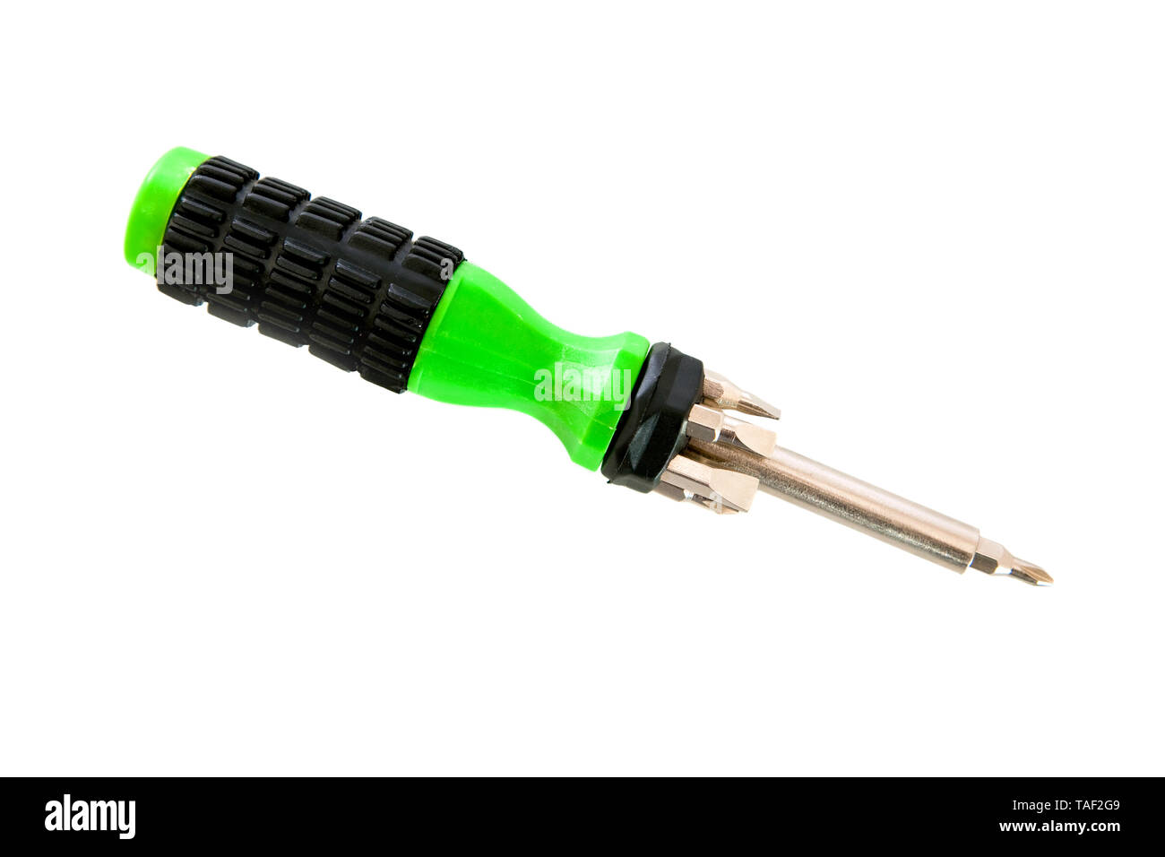 Schraubendreher in der Nähe bis zur Reparatur Konzept auf Weiß Stockfoto