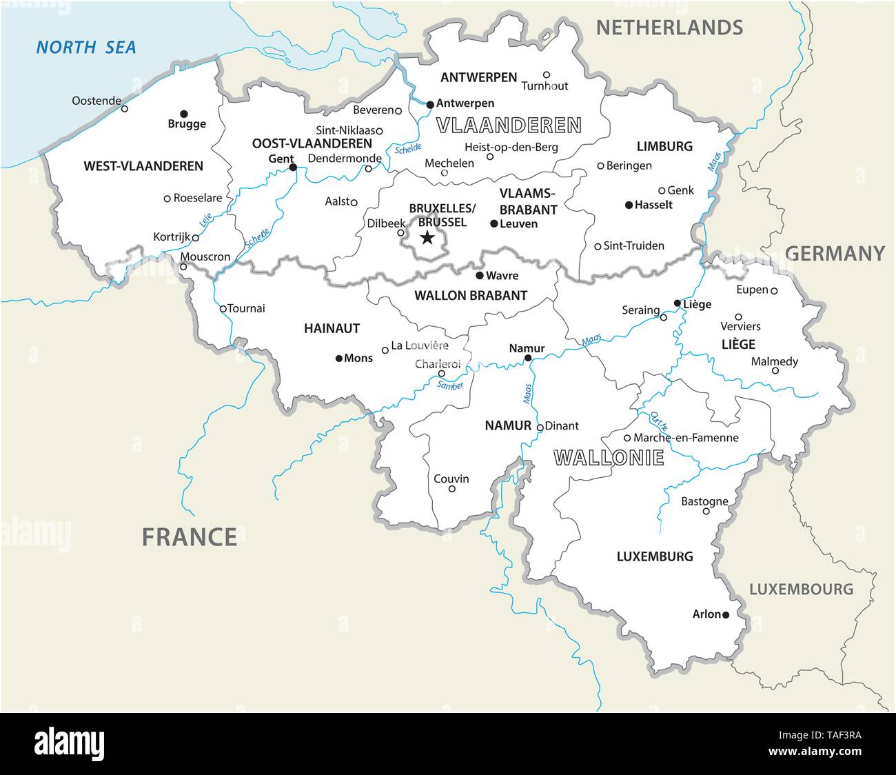 Belgien administrative und politische Vektorkarte Stock Vektor